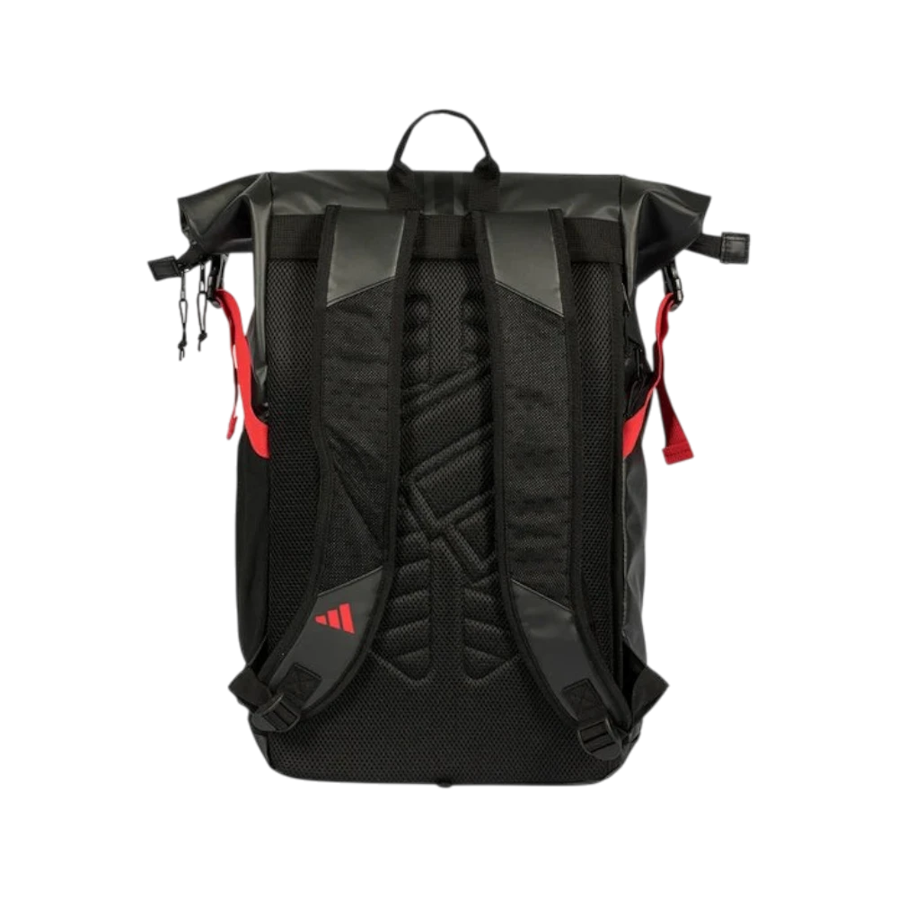 Mochila Adidas Multigame 2026 negro y rojo, vista trasera
