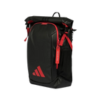 Mochila Adidas Multigame 2026 negro y rojo, vista inclinada