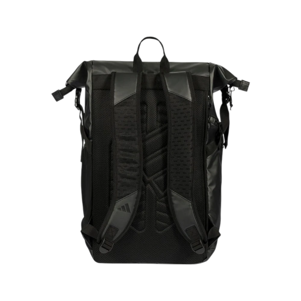 Mochila Adidas Multigame 2026 negro tonal Roll-Top, vista trasera