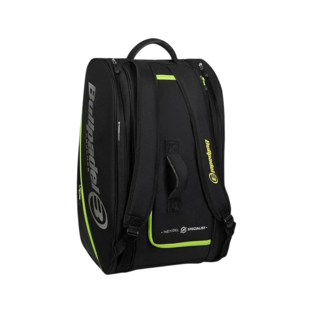 Paletero Bullpadel Advance 2026 negro y verde lima, vista 2