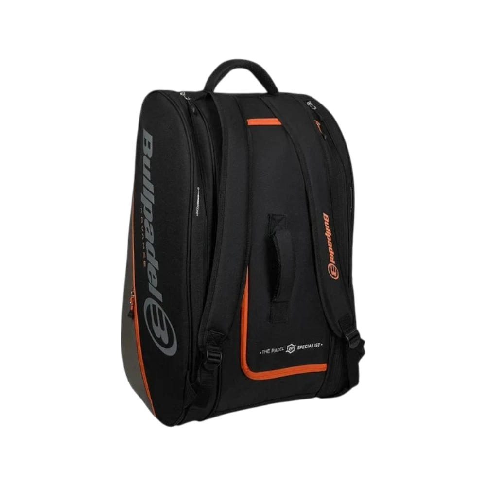 Paletero Bullpadel Advance 2026 negro y naranja, vista 2