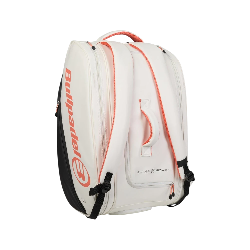 Paletero Bullpadel Elite 2026 blanco y naranja, vista 3
