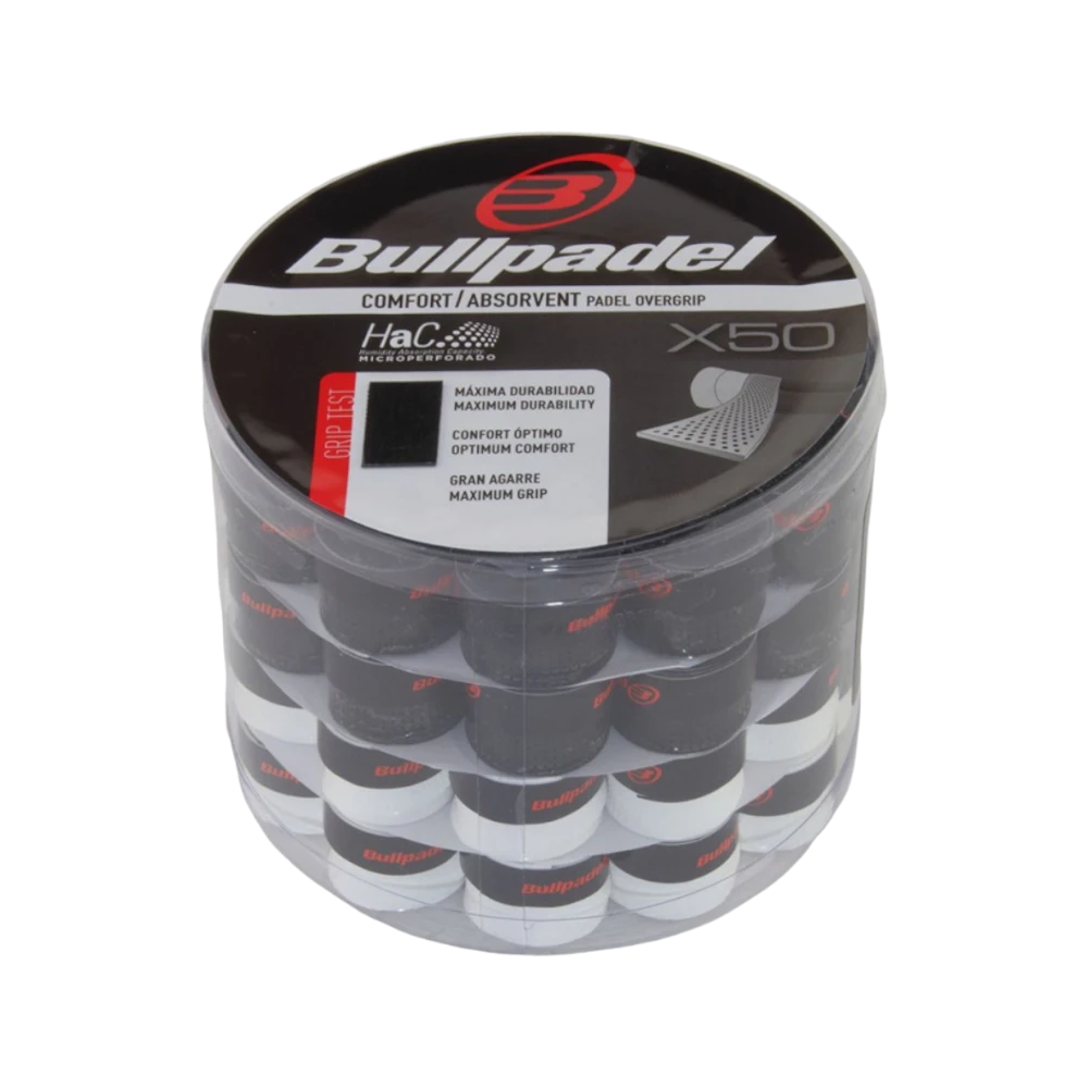Caja de 50 overgrips Bullpadel GB-1201 blanco y negro