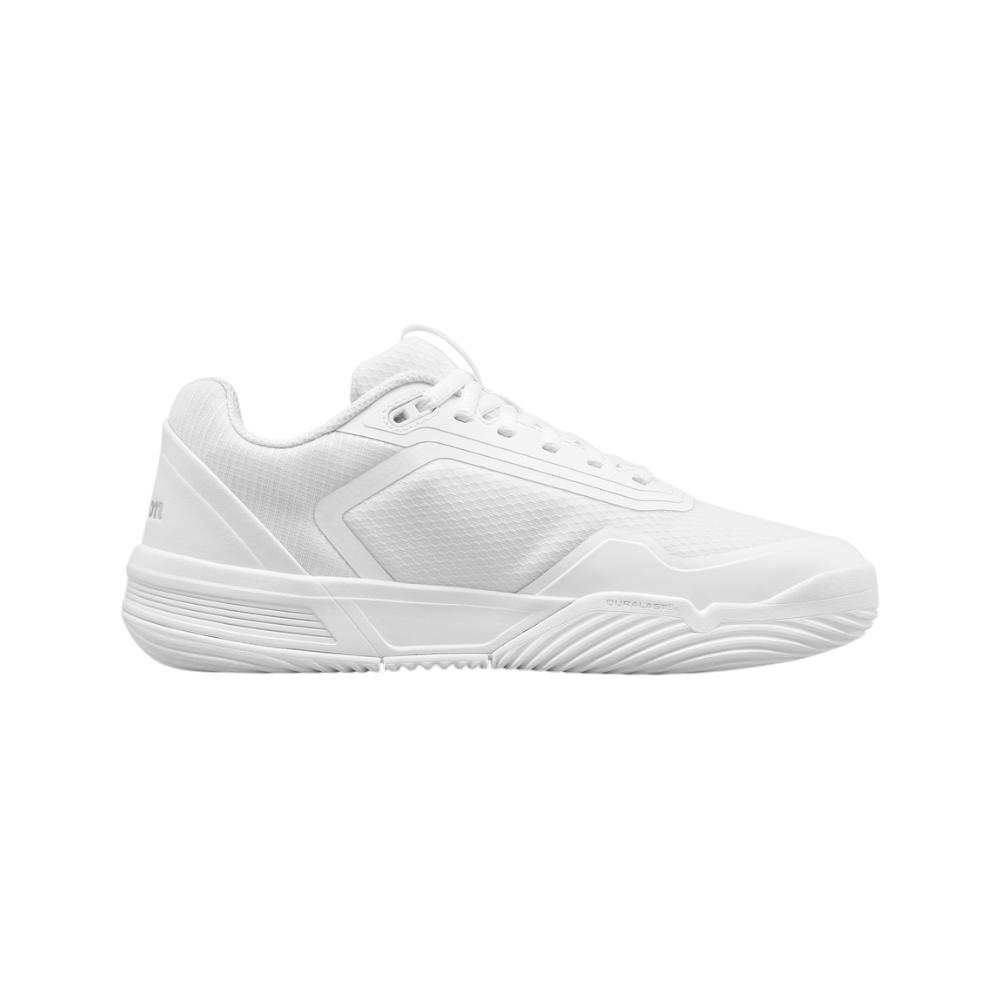 Zapatillas de pádel Wilson Courtglide de mujer en blanco/plata, vista lateral interior