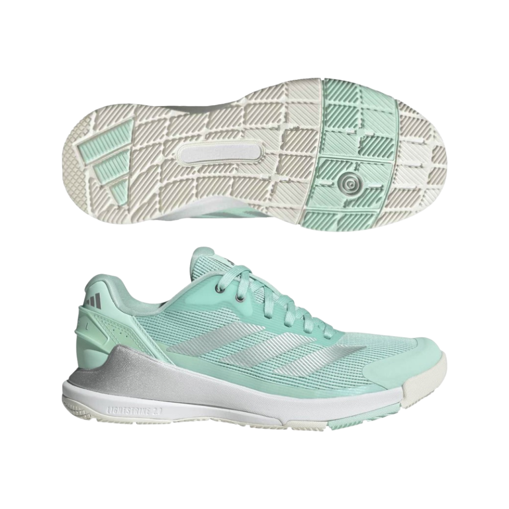 Zapatillas de pádel Adidas Crazyquick LS de mujer en menta, vista lateral y suela