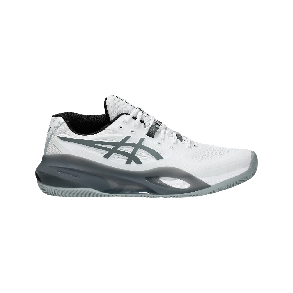 Zapatillas de pádel Asics Gel-Resolution X de hombre en blanco/gris, vista en tres cuartos