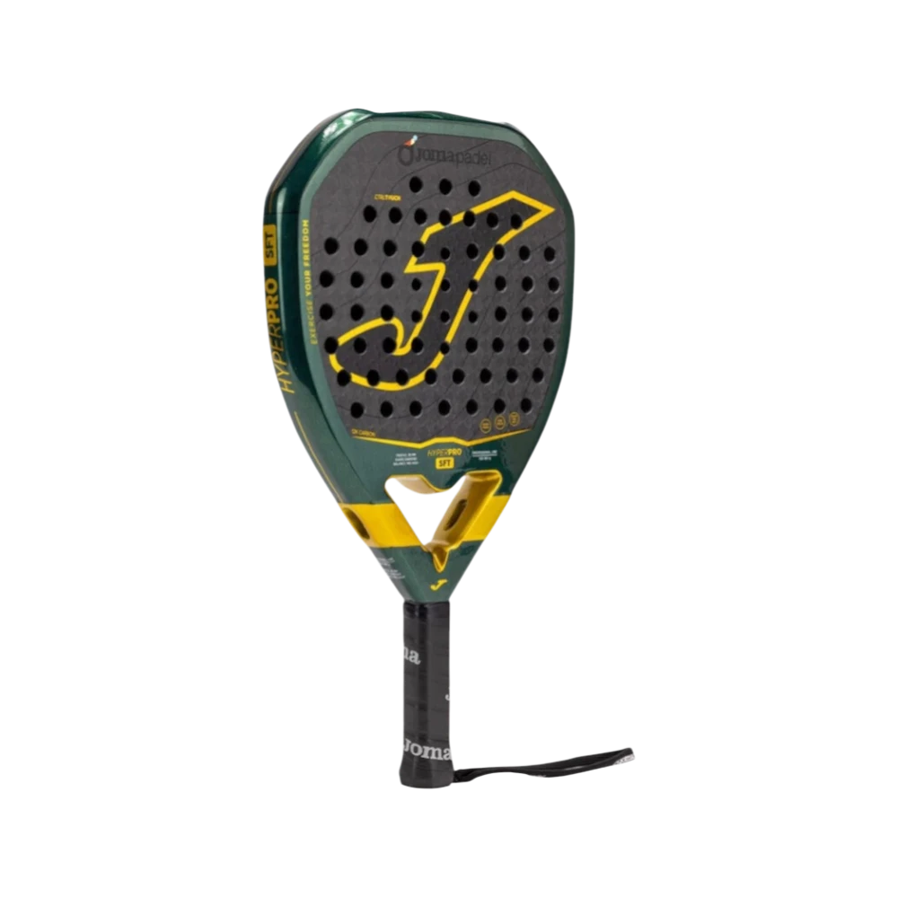 Pala de pádel Hyper Pro SFT verde y negro, vista inclinada