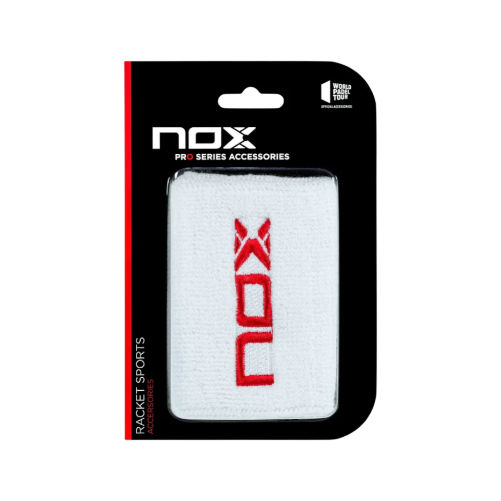 Muñequeras Nox deportivas blancas con logo rojo 2 unidades