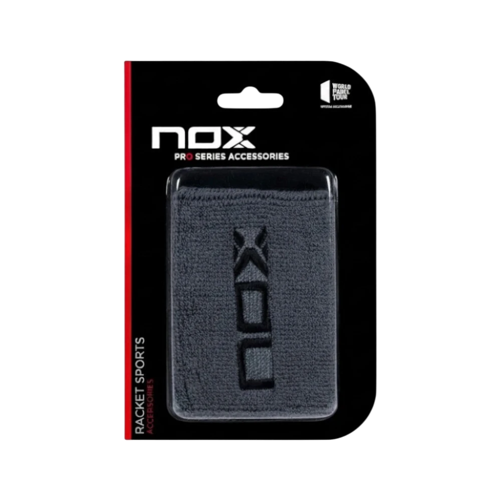 Muñequeras Nox deportivas grises con logo negro 2 unidades