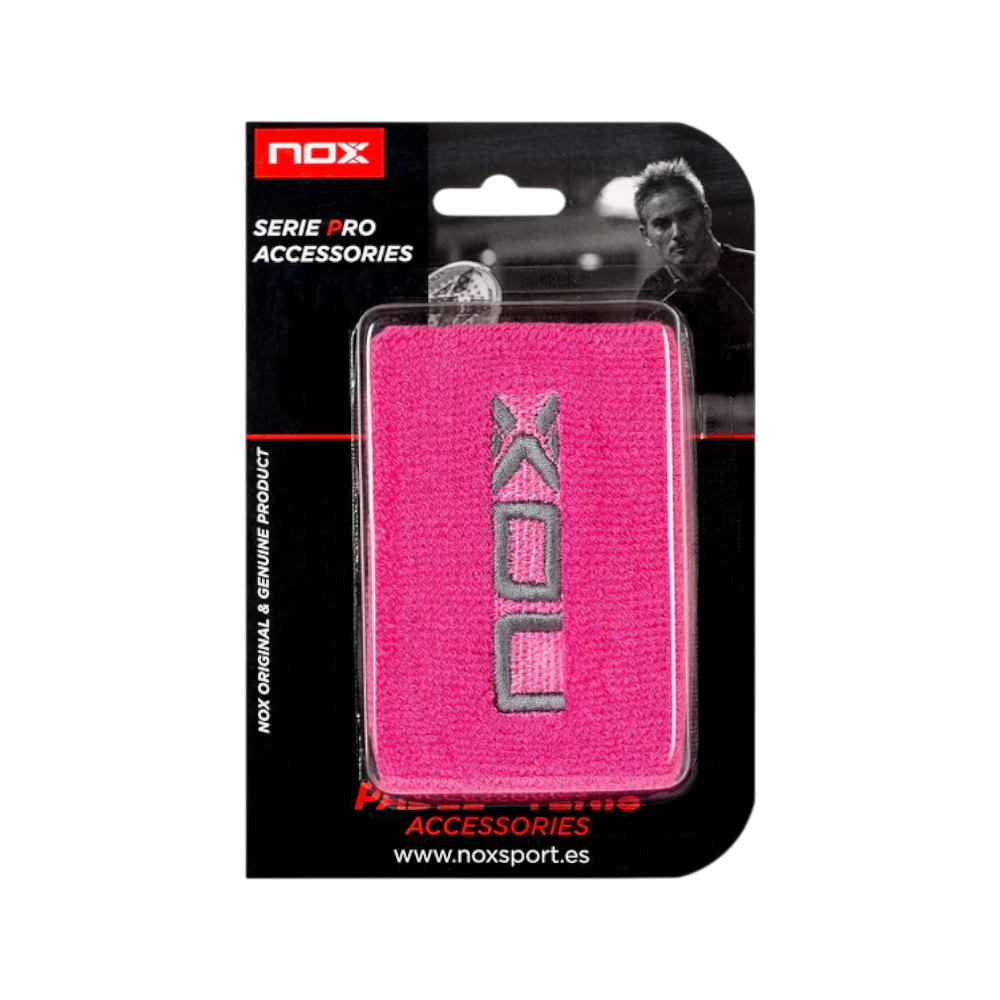 Muñequeras Nox deportivas rosas con logo blanco 2 unidades