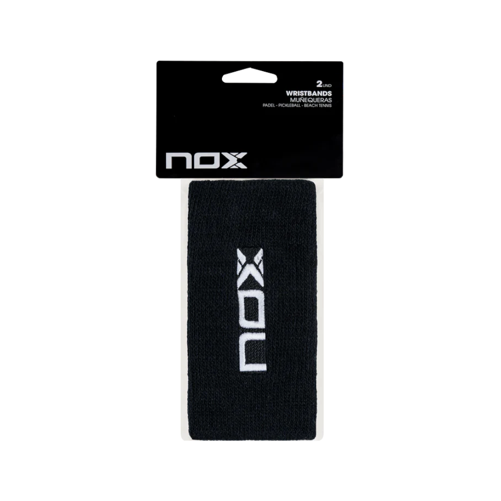 Muñequeras Nox deportivas largas negras con logo blanco 2 unidades