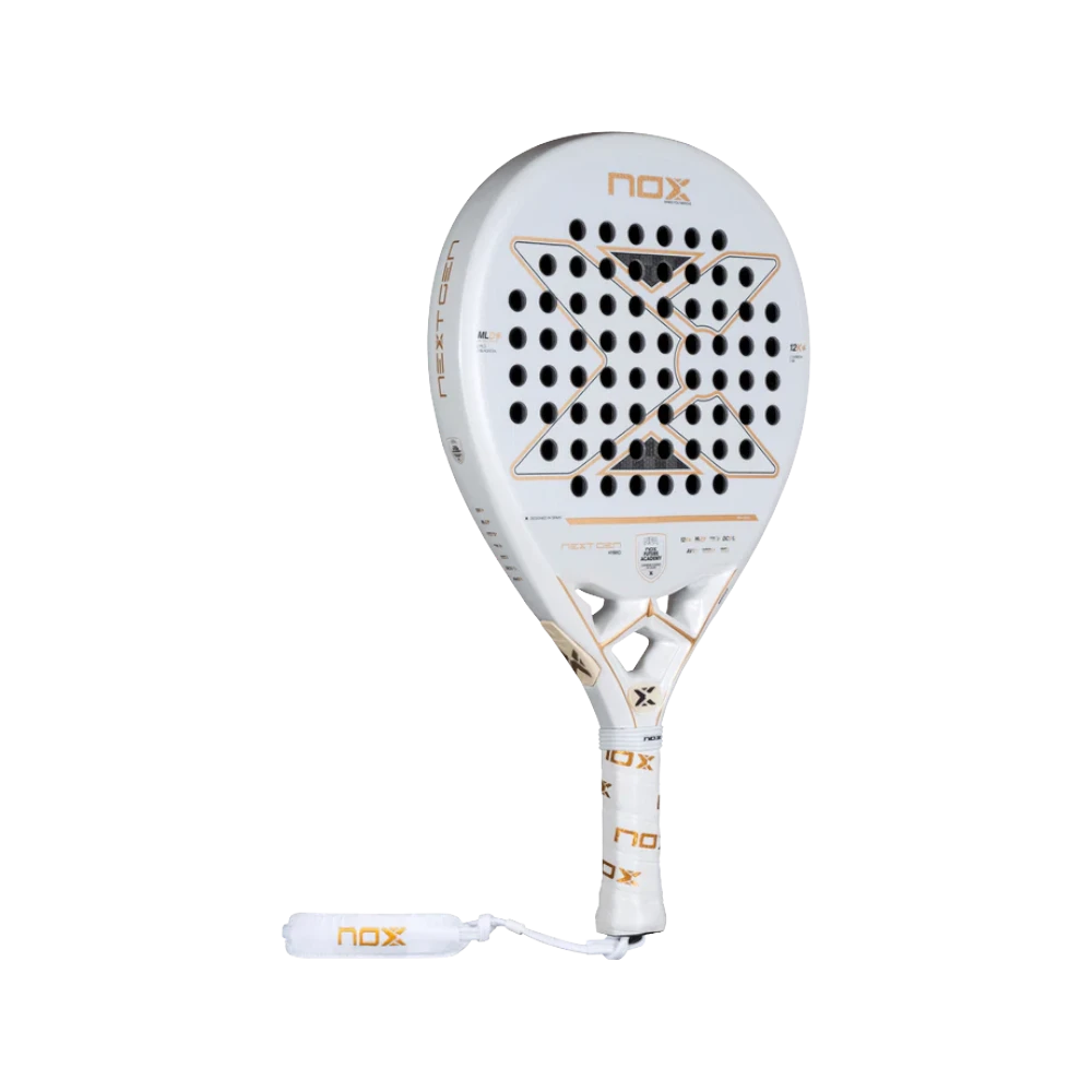 Pala de pádel Nox NextGen Pro Hybrid 12K NFA Series, vista inclinada