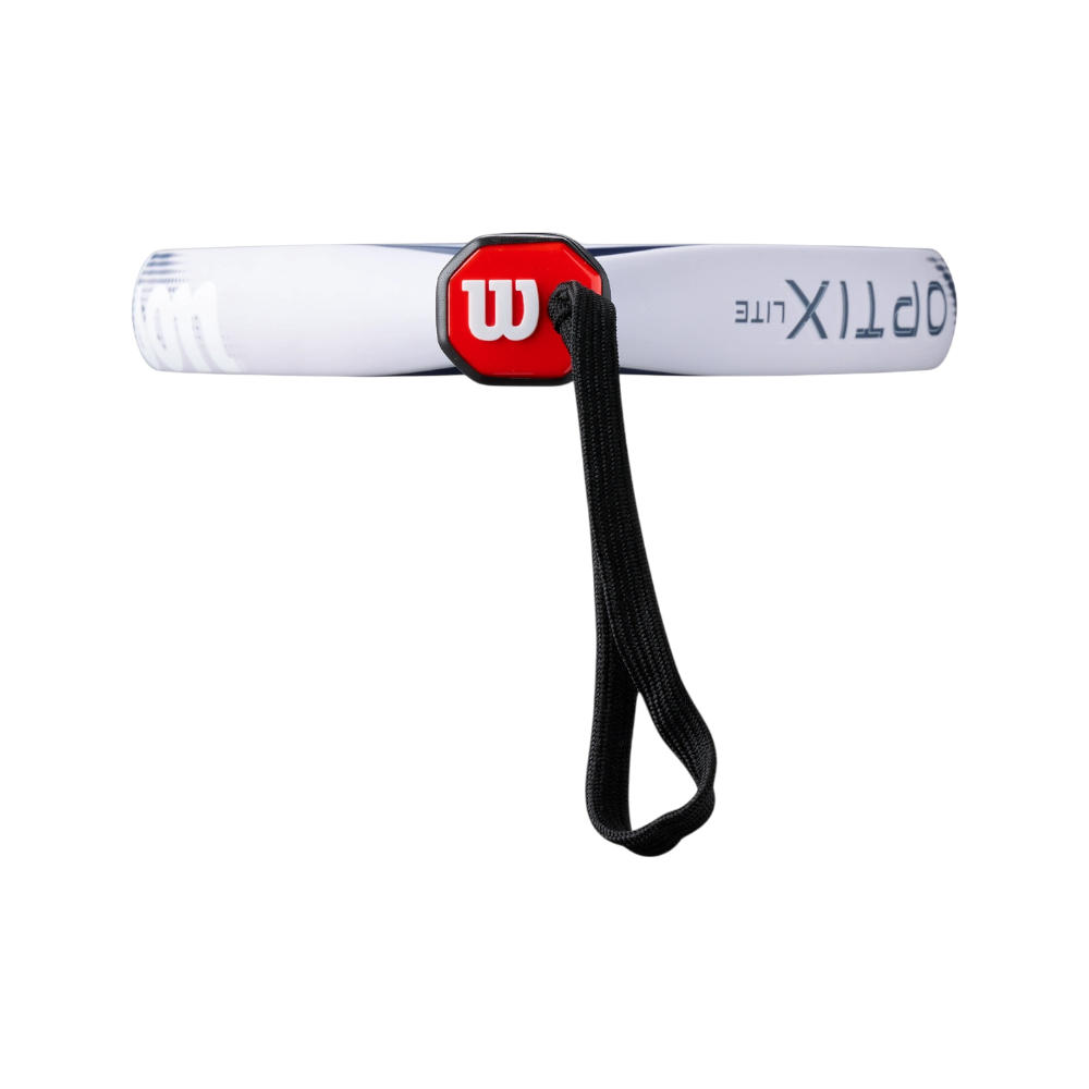 Pala Wilson Optix V2 Lite Lila 2026 — detalle del protector y el cordón
