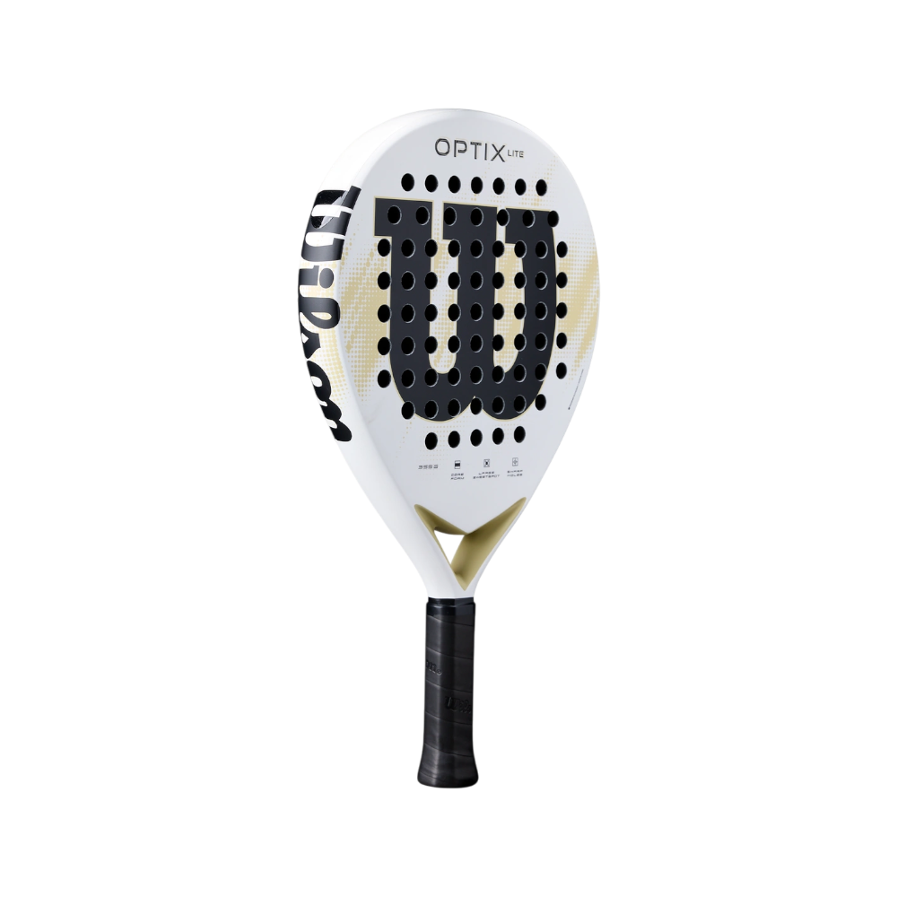 Pala Wilson Optix V2 Lite Blanca 2026 — vista inclinada