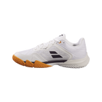 Zapatillas de pádel Babolat Premura 3 de hombre en crema/naranja, vista en tres cuartos