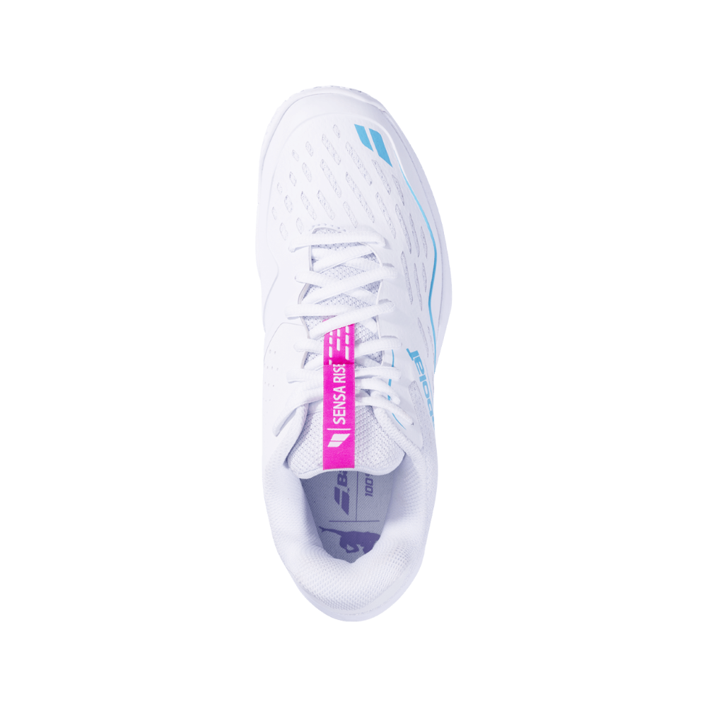 Zapatillas de pádel Babolat Sensa Rise de mujer en blanco/rojo, vista superior