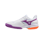 Zapatillas de pádel Mizuno Wave Exceed Court CC de mujer en blanco/rosa/naranja, vista lateral interior
