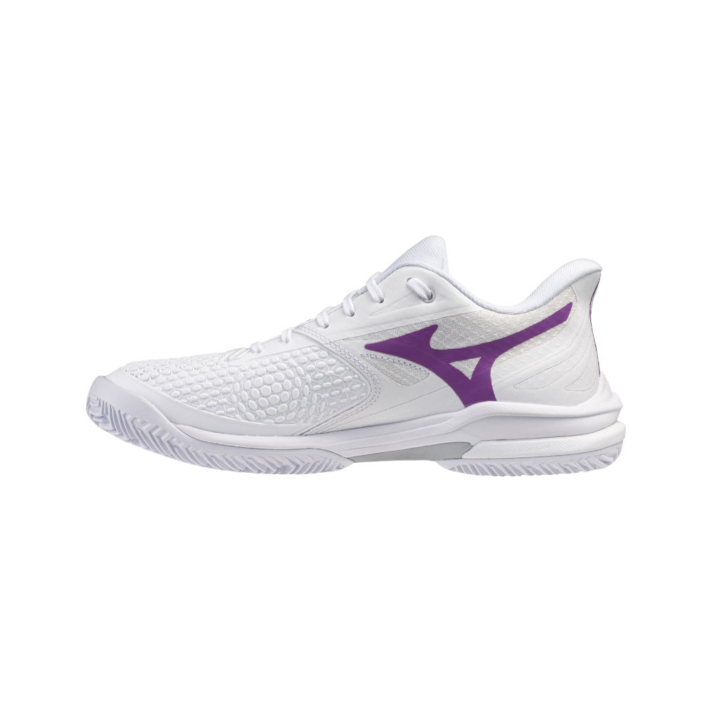 Zapatillas de pádel Mizuno Wave Exceed Tour 7 CC de mujer en blanco/rosa/naranja, vista lateral interior