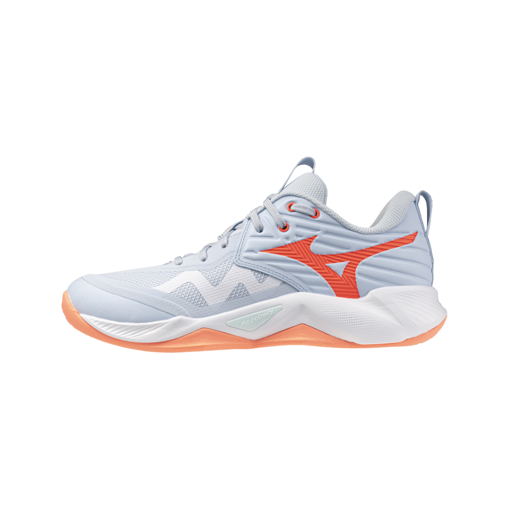 Zapatillas Mizuno Wave Momentum Pro Mujer Azul/Naranja — vista lateral