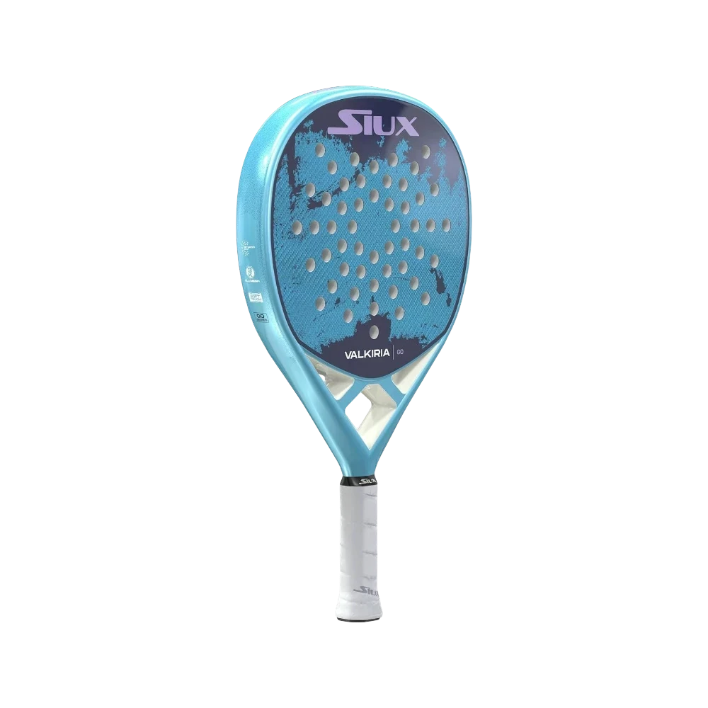 Pala de padel padelhouse Siux Valkiria GO en azul celeste y violeta con acabado brillante y diseño ergonómico